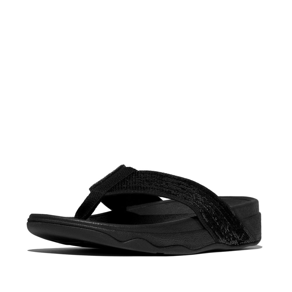 SURFA SEQUIN TOE-POST SANDALS - ALL BLACK (E1M-090)