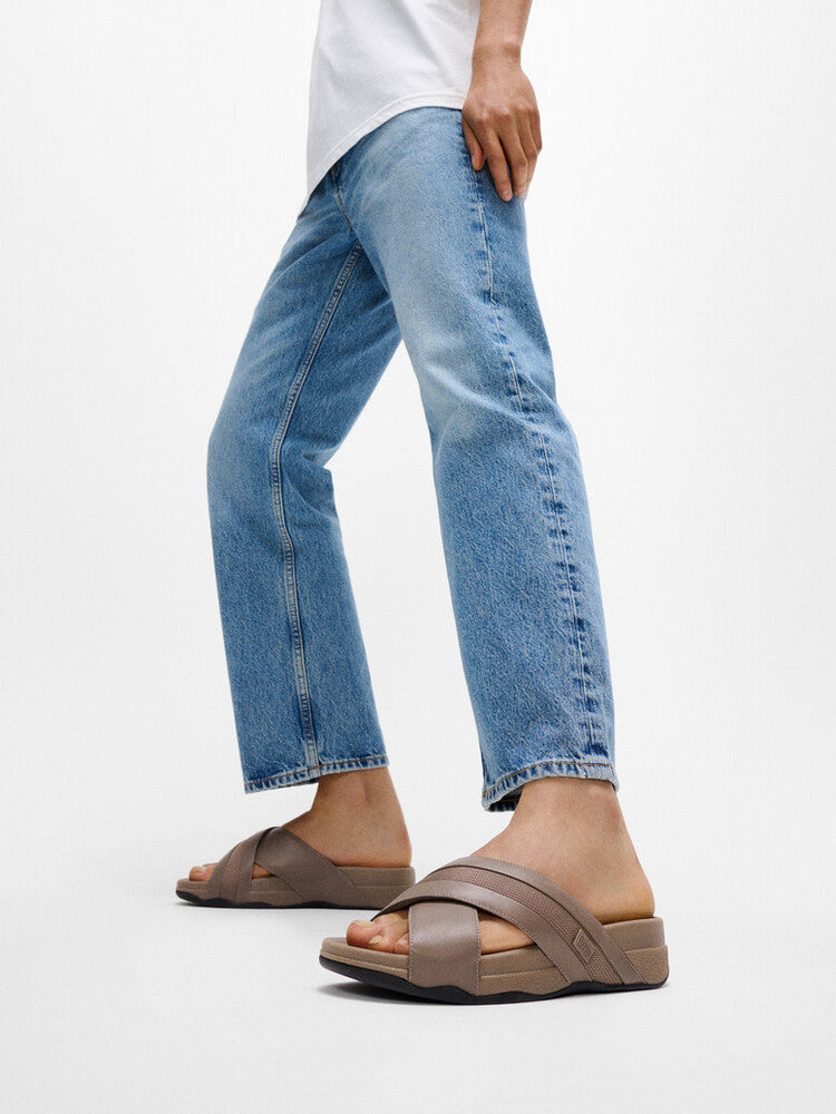 SURFER MENS LEATHER/MESH CROSS SLIDES - JAVA JAVA