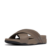 SURFER MENS LEATHER/MESH CROSS SLIDES - JAVA JAVA