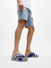 SURFER MENS LEATHER/MESH CROSS SLIDES - OCEAN BLUE