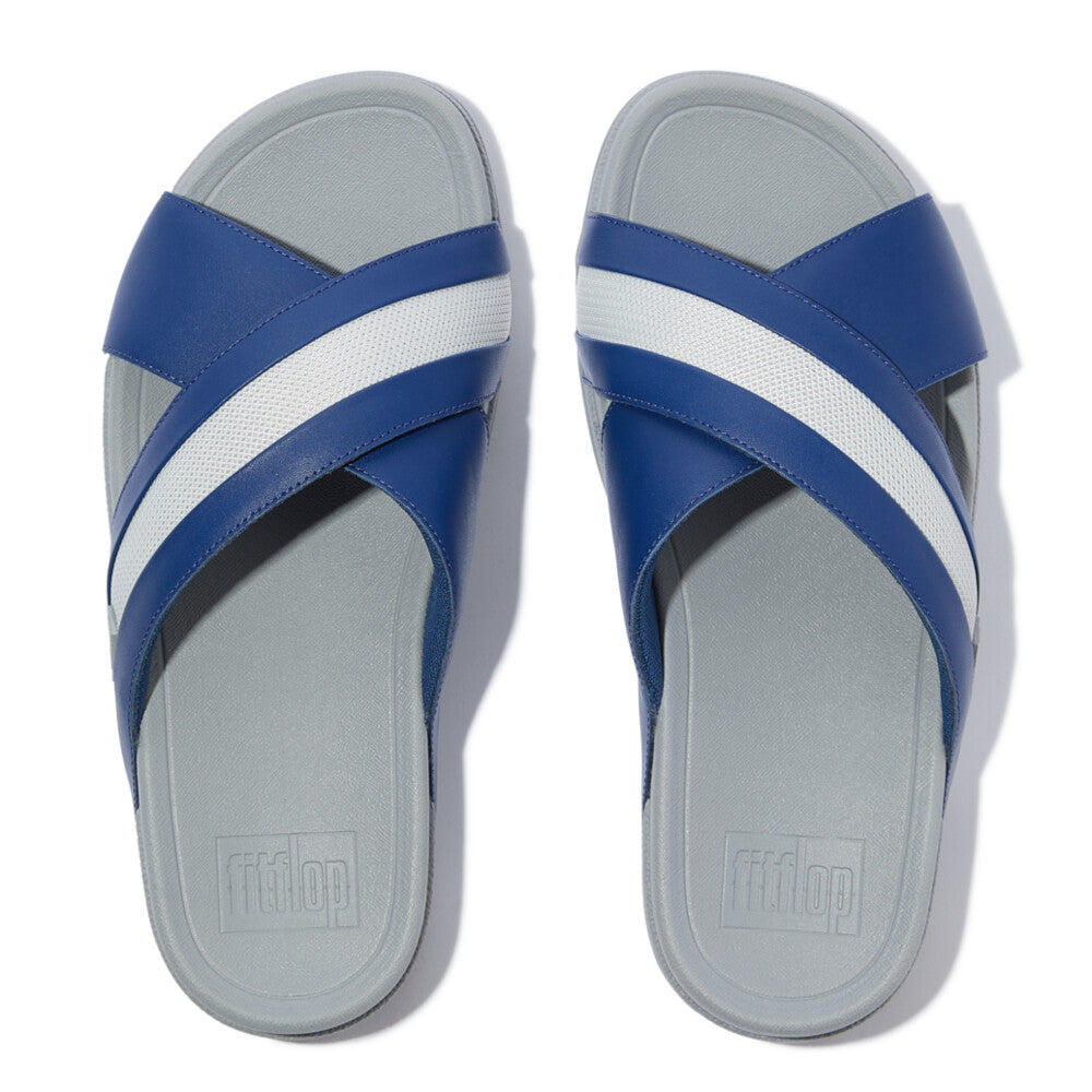 SURFER MENS LEATHER/MESH CROSS SLIDES - OCEAN BLUE