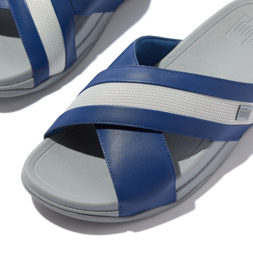 SURFER MENS LEATHER/MESH CROSS SLIDES - OCEAN BLUE