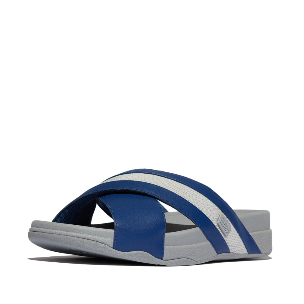 SURFER MENS LEATHER/MESH CROSS SLIDES - OCEAN BLUE