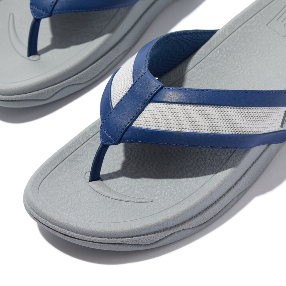 SURFER MENS LEATHER/MESH TOE-POST SANDALS - OCEAN BLUE