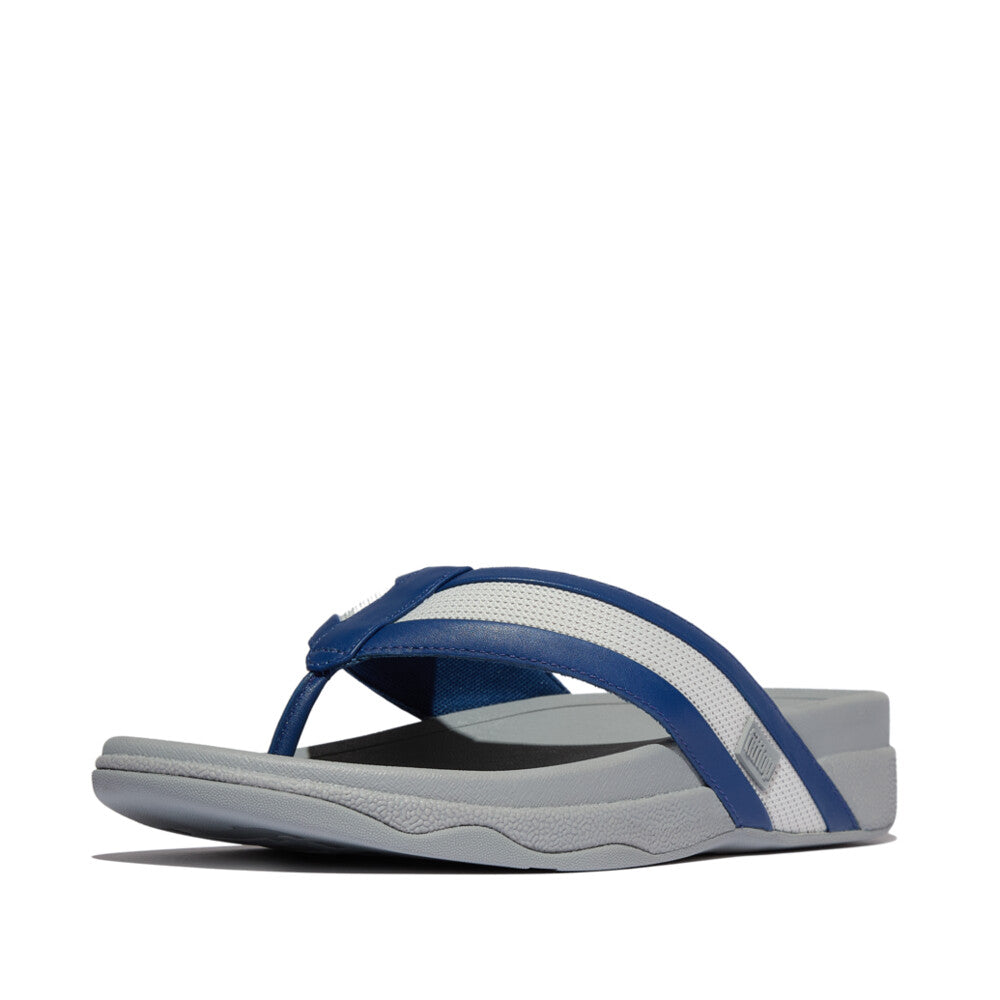 SURFER MENS LEATHER/MESH TOE-POST SANDALS - OCEAN BLUE