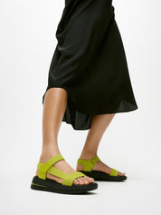 SURFF TWO-TONE WEBBING/LEATHER BACK-STRAP SANDALS - LEMONGRASS (HK1-D02)