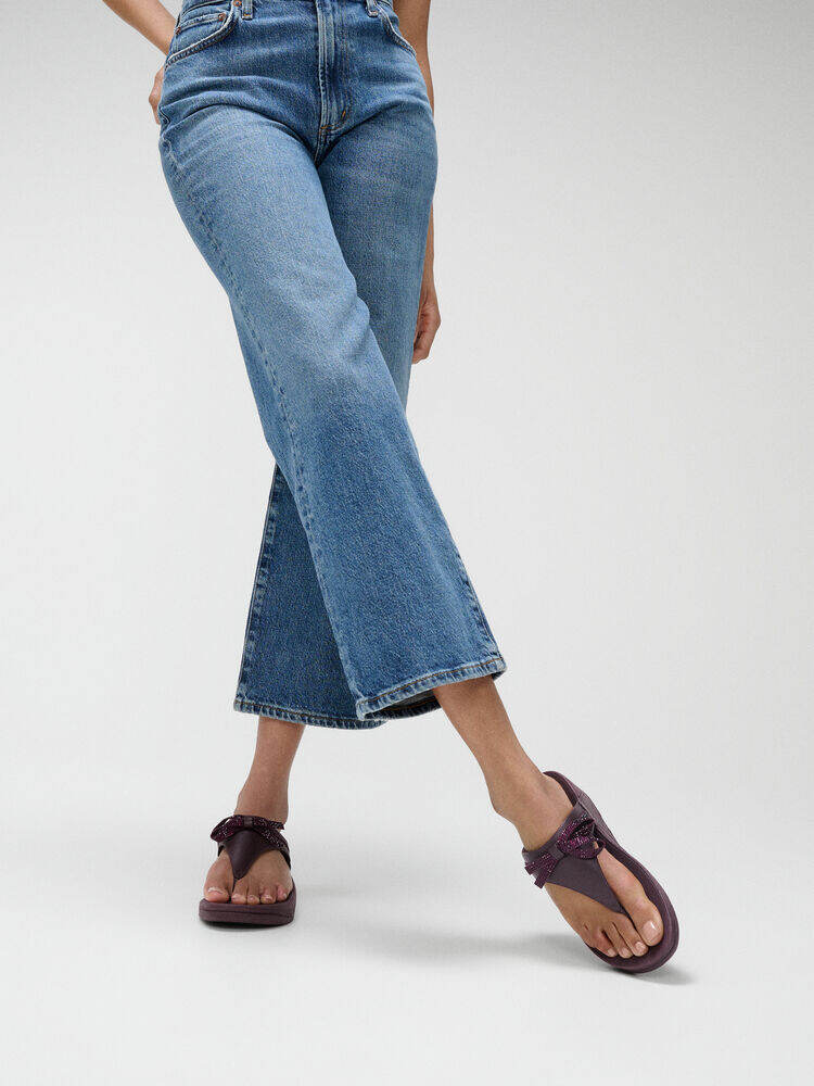 LULU GLITZ-BOW LEATHER TOE-POST SANDALS
