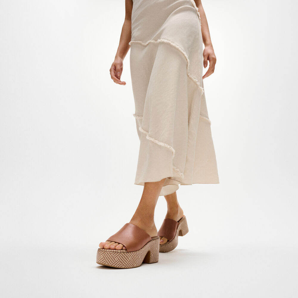 PLATFFORMS GRAPHIC-WEAVE LEATHER HEELED SLIDES