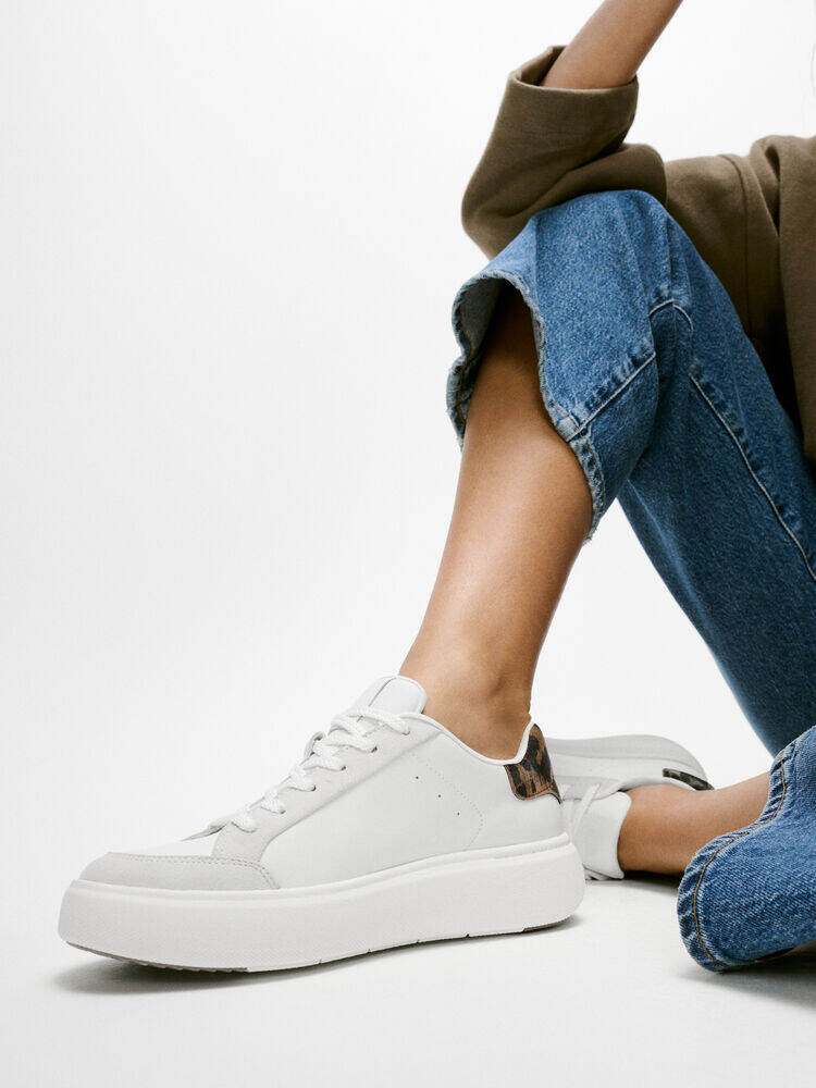 RTG LEOPARD-BACKTAB LEATHER/SUEDE TRAINERS