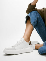 RTG LEOPARD-BACKTAB LEATHER/SUEDE TRAINERS