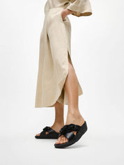 LULU BEADED-CHAIN LEATHER CROSS SLIDES