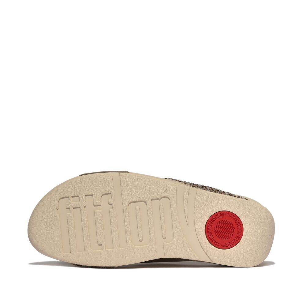 LULU CRYSTAL-MIX METALLIC CROSS SLIDES