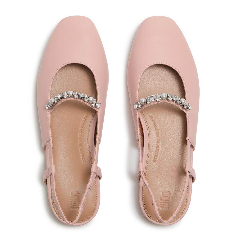 DELICATO PEARLS-AND-CRYSTAL LEATHER SLINGBACKS