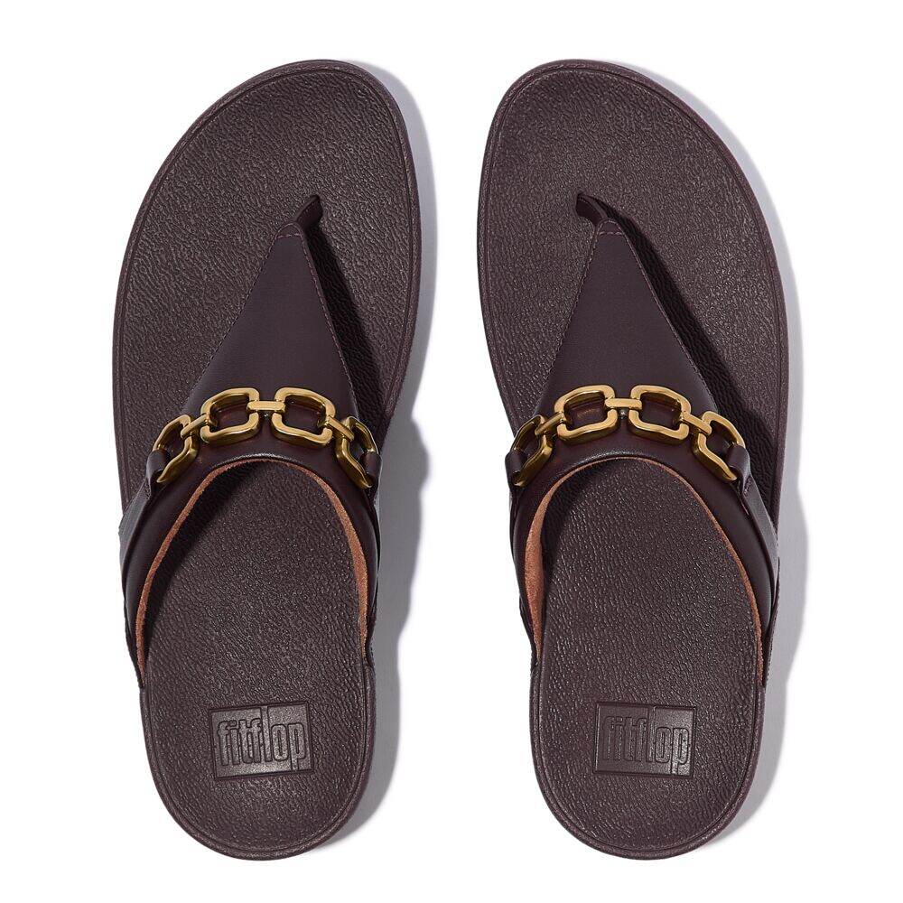 LULU SQUARE-CHAIN LEATHER TOE-POST SANDALS