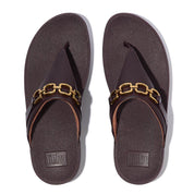 LULU SQUARE-CHAIN LEATHER TOE-POST SANDALS
