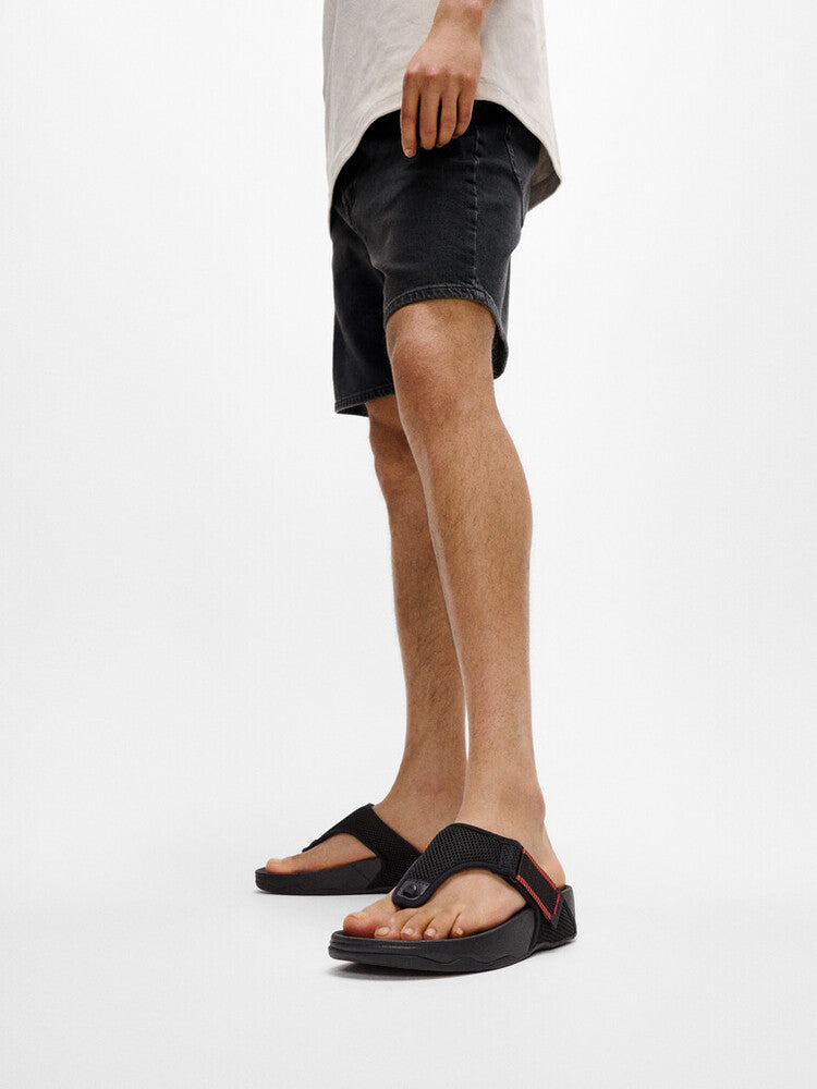 TRAKK MENS ADJUSTABLE WATER-RESISTANT MESH TOE-POST SANDALS -BLACK/TERRACOTTA