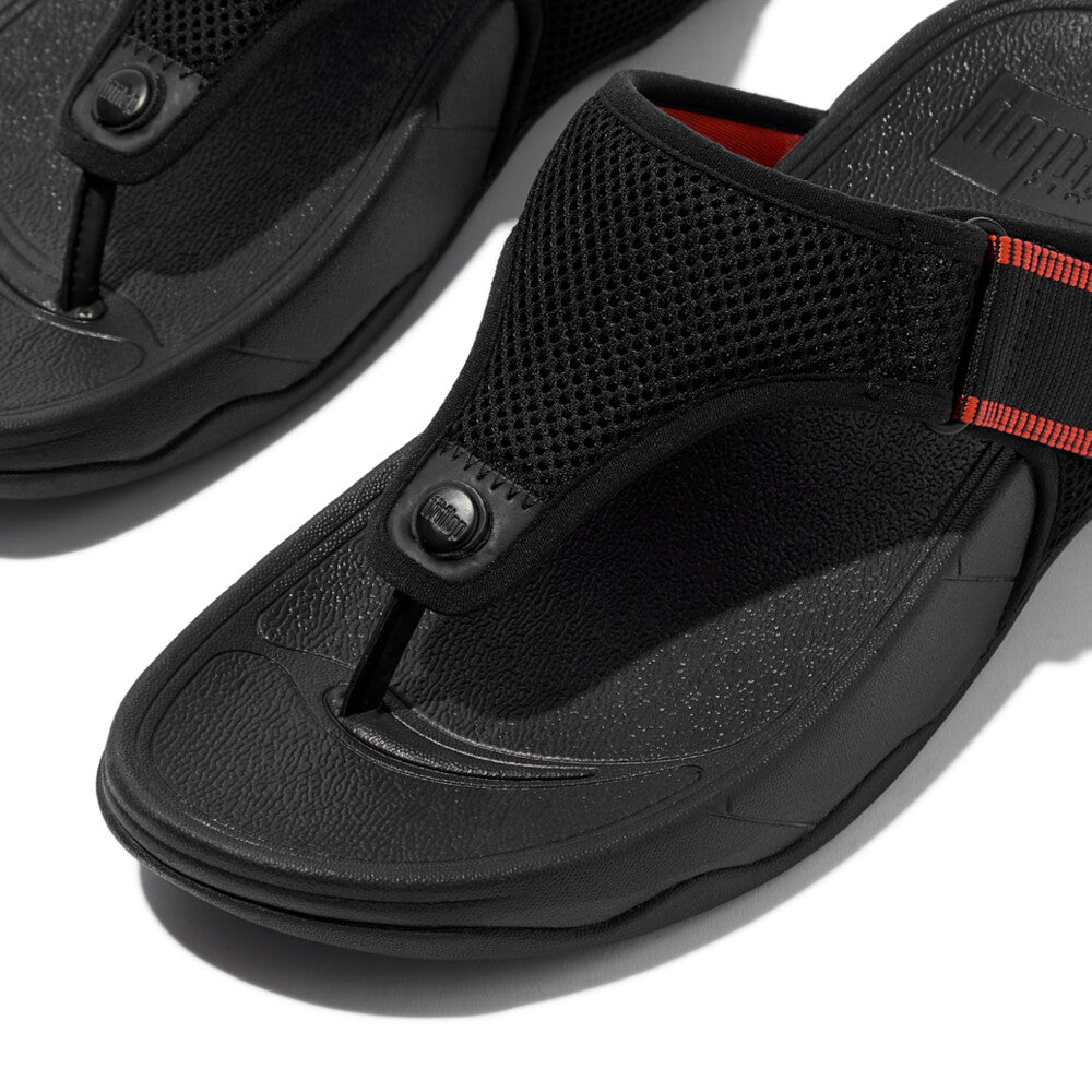 TRAKK MENS ADJUSTABLE WATER-RESISTANT MESH TOE-POST SANDALS -BLACK/TERRACOTTA