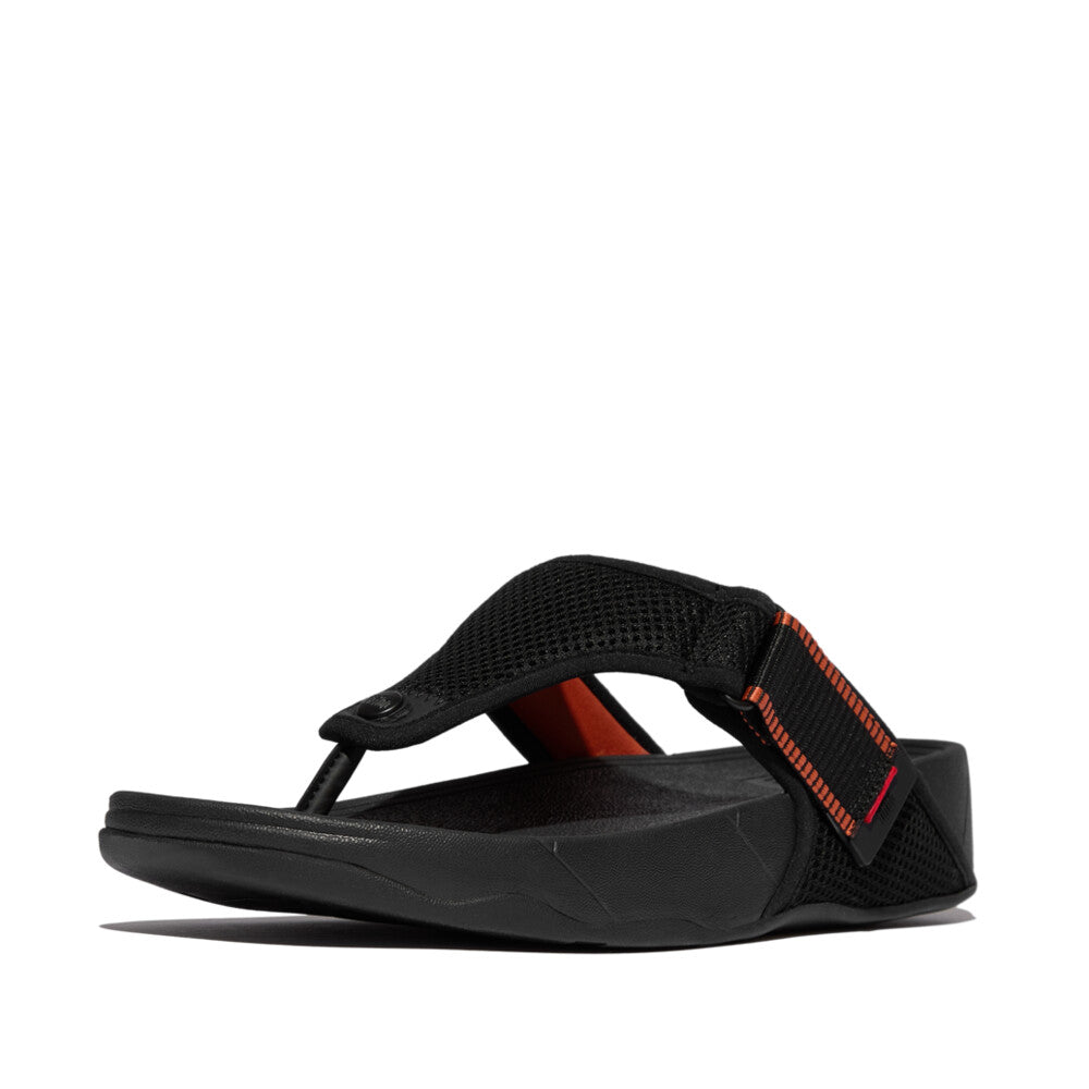 TRAKK MENS ADJUSTABLE WATER-RESISTANT MESH TOE-POST SANDALS -BLACK/TERRACOTTA