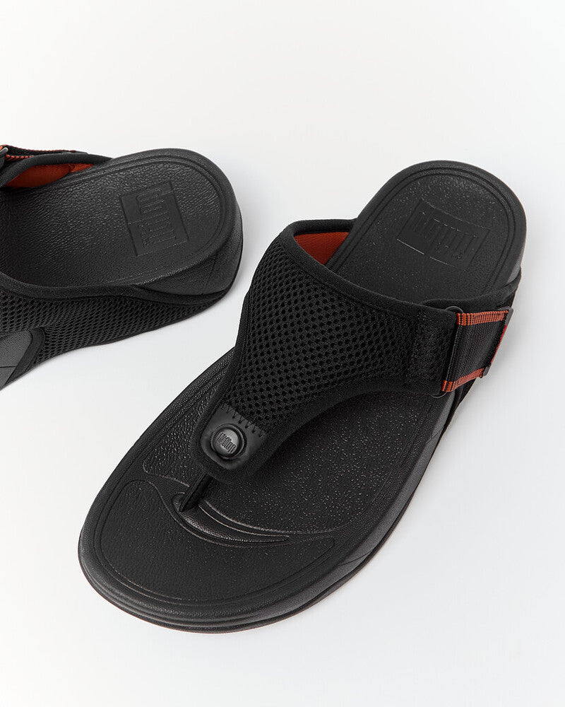 TRAKK MENS ADJUSTABLE WATER-RESISTANT MESH TOE-POST SANDALS -BLACK/TERRACOTTA