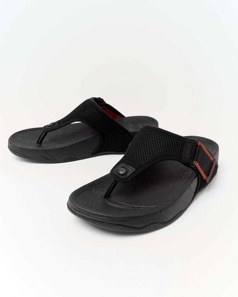 TRAKK MENS ADJUSTABLE WATER-RESISTANT MESH TOE-POST SANDALS -BLACK/TERRACOTTA