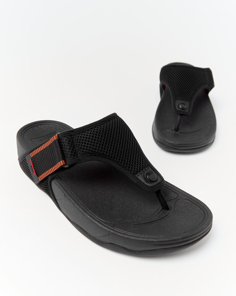 TRAKK MENS ADJUSTABLE WATER-RESISTANT MESH TOE-POST SANDALS -BLACK/TERRACOTTA
