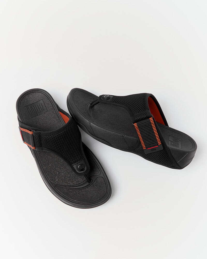 TRAKK MENS ADJUSTABLE WATER-RESISTANT MESH TOE-POST SANDALS -BLACK/TERRACOTTA