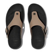 TRAKK MENS BUCKLE EMBOSSED-LEATHER TOE-POST SANDALS - TAUPE