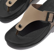 TRAKK MENS BUCKLE EMBOSSED-LEATHER TOE-POST SANDALS - TAUPE