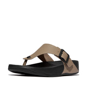 TRAKK MENS BUCKLE EMBOSSED-LEATHER TOE-POST SANDALS - TAUPE