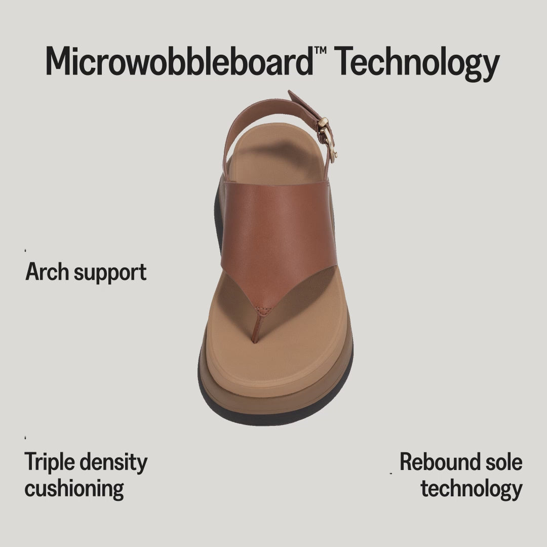 F-MODE STACK LEATHER BACK-STRAP TOE-POST SANDALS - DEEP TAN (E2G-C15)