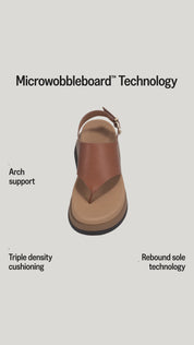 F-MODE STACK LEATHER BACK-STRAP TOE-POST SANDALS - DEEP TAN (E2G-C15)