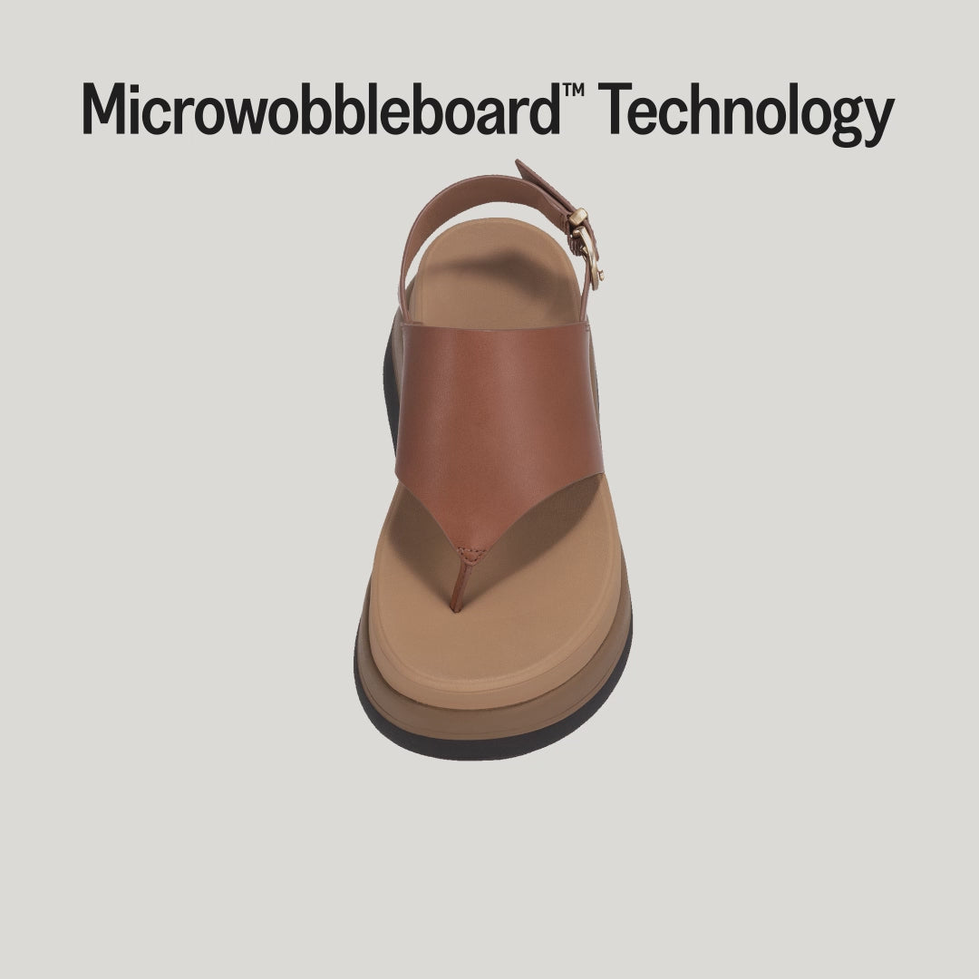 F-MODE STACK LEATHER BACK-STRAP TOE-POST SANDALS - DEEP TAN (E2G-C15)